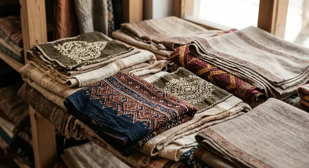 Close up of traditional handmade Pakistani textiles